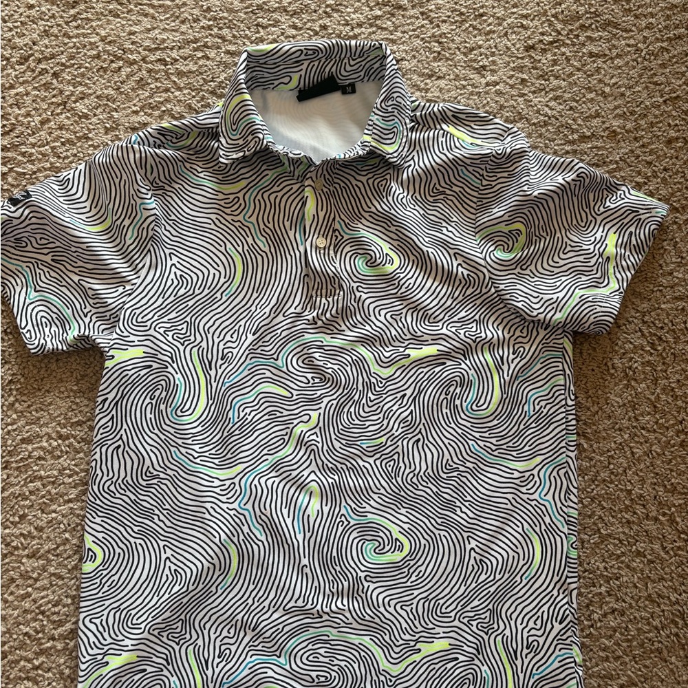 Stylish Kids Polo Shirt with Black and White Swirl Pattern